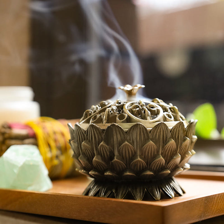 Buddha Stones Tibetan Lotus Shaped Purify Incense Burner - image 6