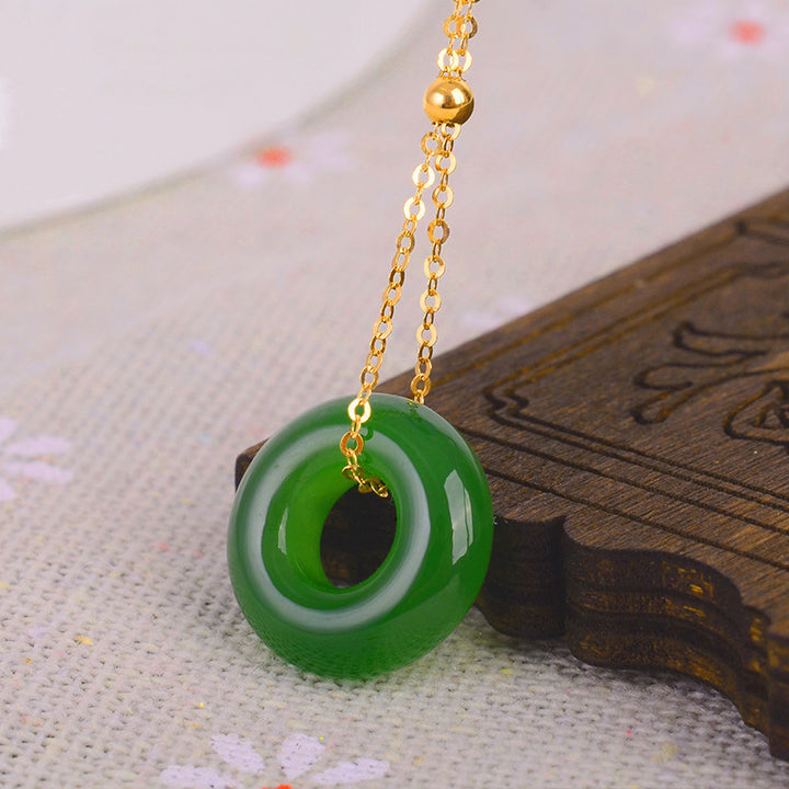 Round Cyan Jade Healing 14k Gold Plated Copper Necklace Pendant - image 4