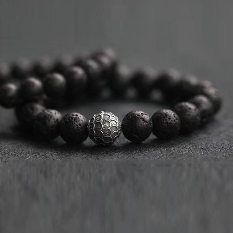 Buddha Stones Lava Rock Fish Scales Bead Healing Bracelet