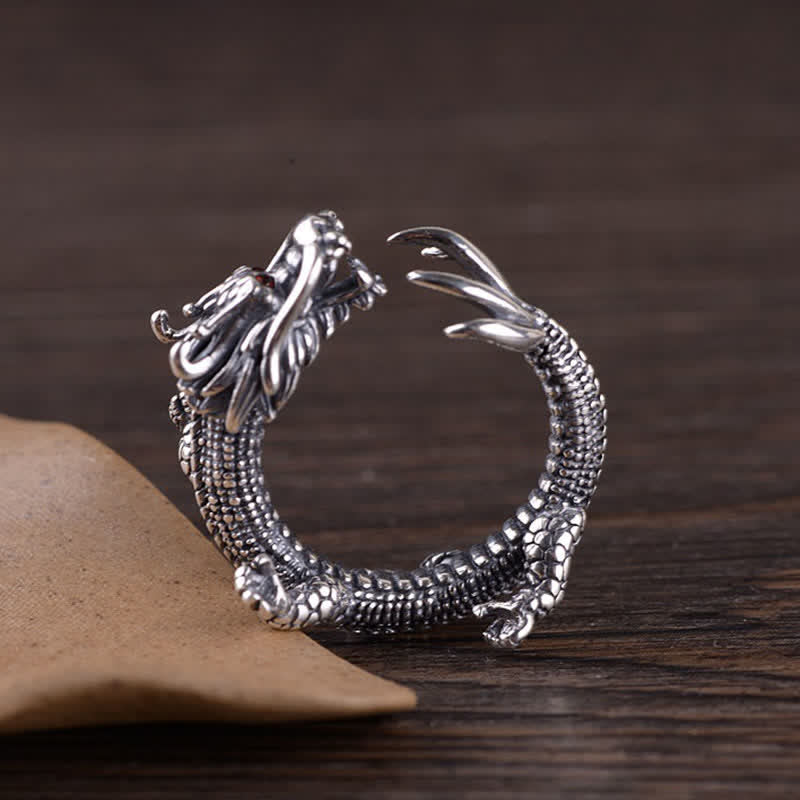 925 Sterling Silver Dragon Luck Protection Ring - image 1