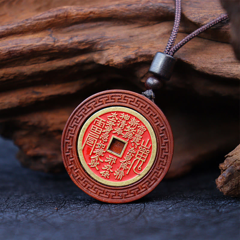 Buddha Stones Lightning Struck Jujube Wood Yin Yang Bagua Mountain Ghosts Spend Money Protection Necklace Pendant