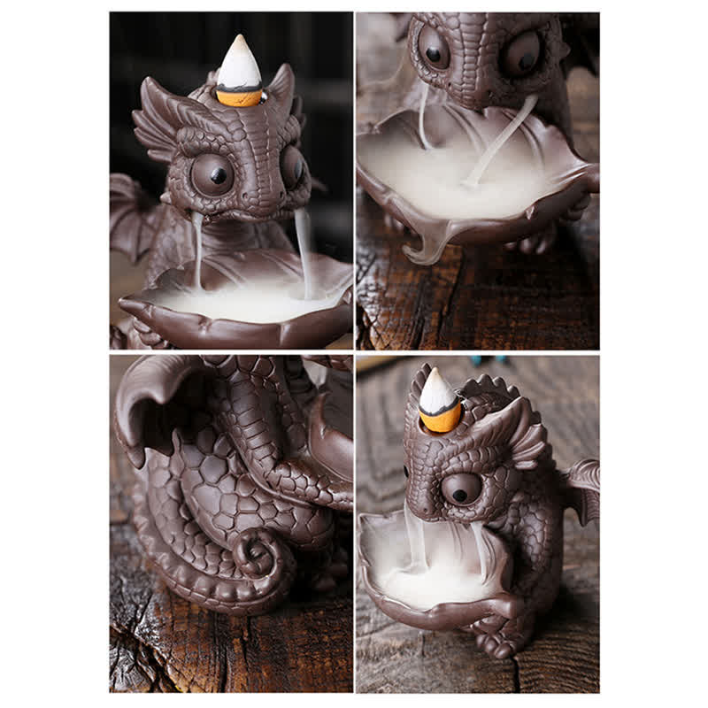 Lovely Dinosaur Purple Clay Backflow Smoke Fountain Healing Incense Burner Decoration - image 6