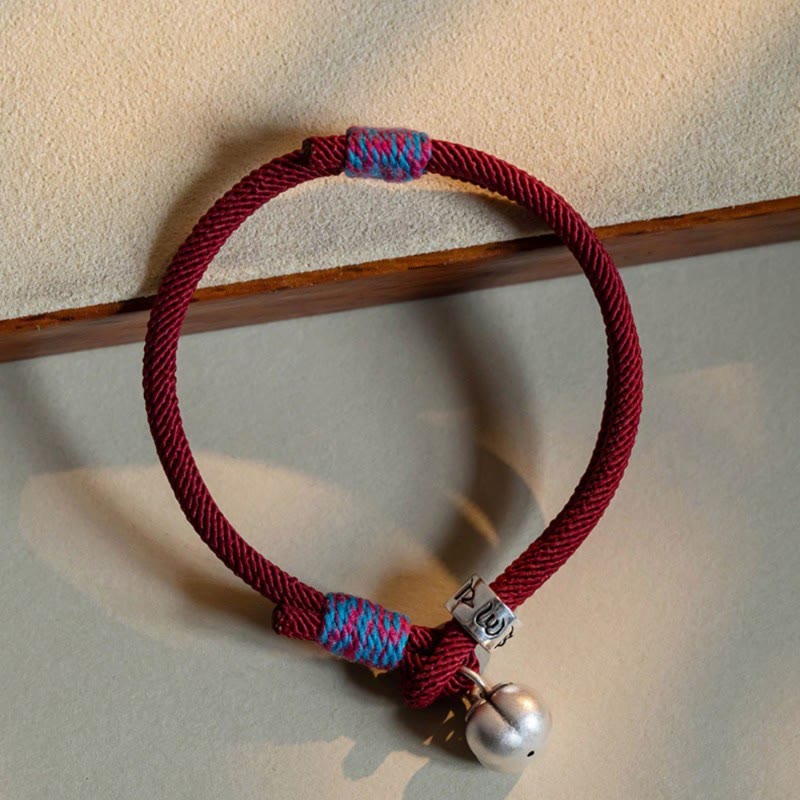 Buddha Stones 925 Sterling Silver Tibetan Handmade Om Mani Padme Hum Persimmon Charm Luck Protection Braided Bracelet - Red(Wrist Circumference 14-18cm) - image 5