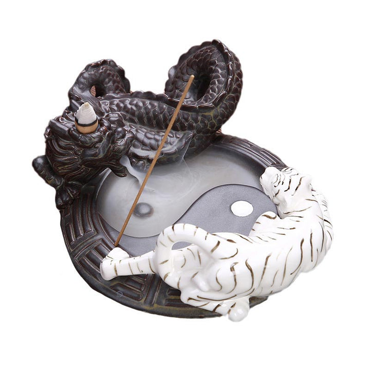 Tiger Dragon Backflow Smoke Fountain Ceramic Yin Yang Blessing Incense Burner Decoration - image 4