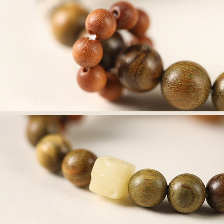 Buddha Stones Green Sandalwood Ebony Wood Cat Peace Soothing Bracelet - image 5