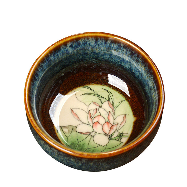 Buddha Stones Lotus Dragon Phoenix Koi Fish Chinese Jianzhan Ceramic Teacup Kung Fu Tea Cup 110ml