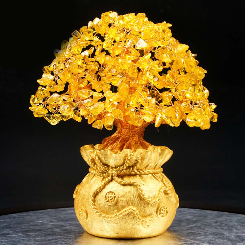 Buddha Stones Natural Citrine Money Tree Gemstone Ornament - Feng Shui for Prosperity - Large Citrine Tree - image 0