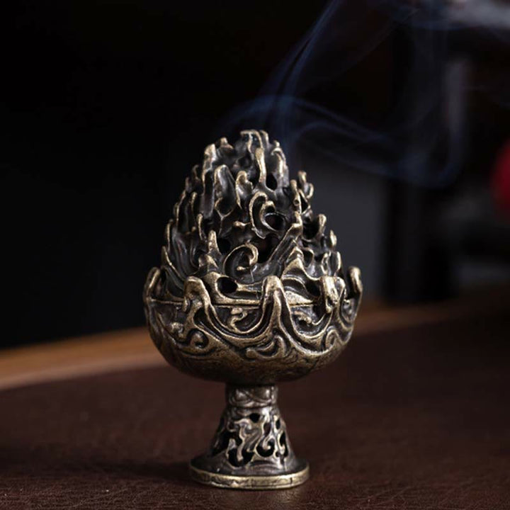 Tibetan Mini Mountain Pattern Meditation Copper Alloy Incense Burner - Bronze 4.5*6.8cm - image 2