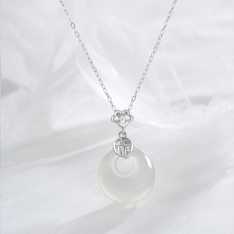 Buddha Stones 925 Sterling Silver White Agate Fu Character Happiness Luck Necklace Pendant - Silver - image 4