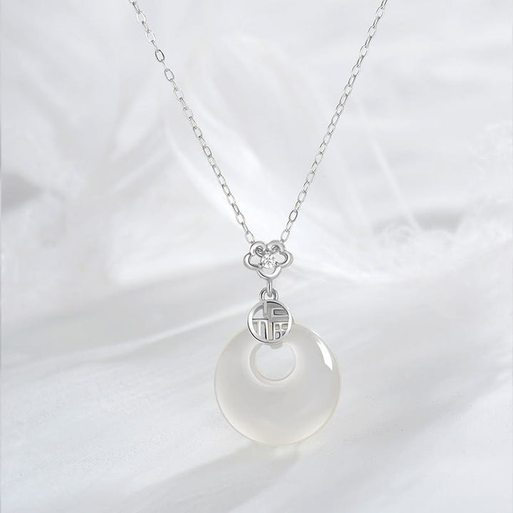 Buddha Stones 925 Sterling Silver White Agate Fu Character Happiness Luck Necklace Pendant - Silver - image 4