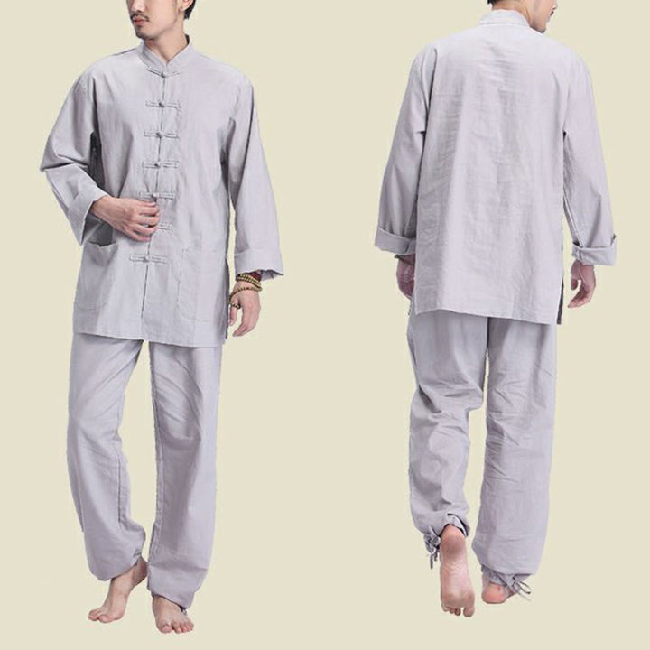 Buddha Stones Chinese Frog Button Design Meditation Prayer Cotton Linen Spiritual Zen Practice Yoga Clothing Men's Set - image 2