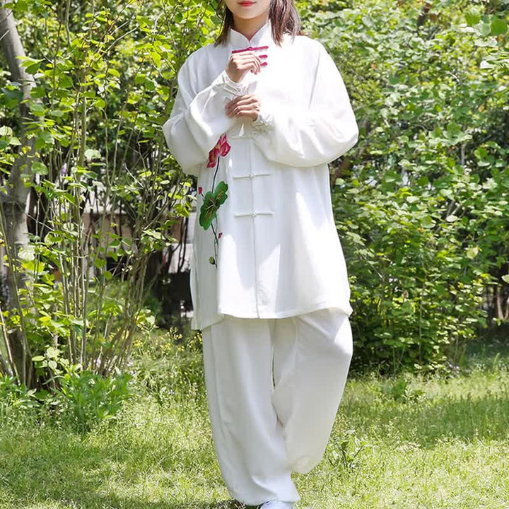 Lotus Flower Leaf Pattern Tai Chi Meditation Prayer Spiritual Zen Practice Clothing Women's Set