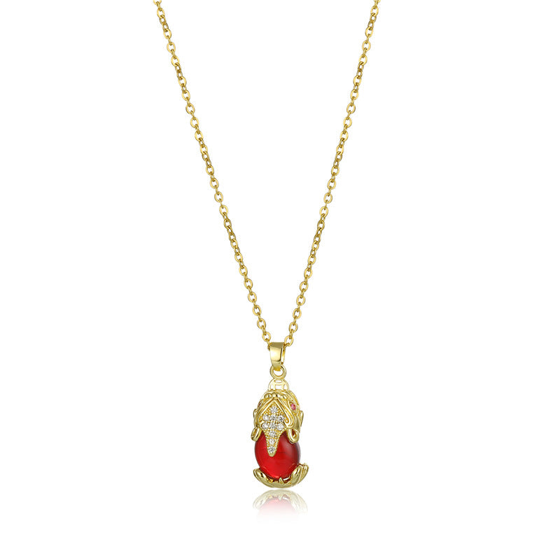 Buddha Stones Natural Garnet Pixiu Fortune Necklace - Red Garnet - image 1