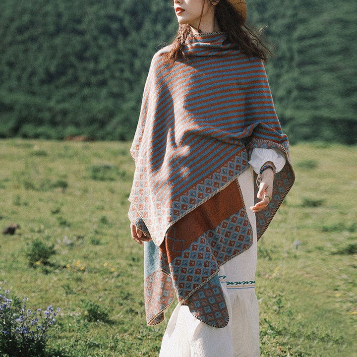 Tibetan Shawl Striped Diamond Pattern Winter Warm Soft Scarf - image 10
