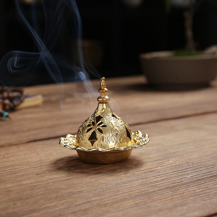 Gold Gourd Star Feather Spiritual Meditation Mini Alloy Metal Incense Burner - Gourd 7cm*6.3cm - image 2