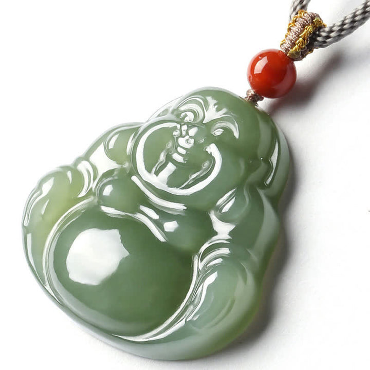Laughing Buddha Hetian Jade Abundance Necklace String Pendant - image 9