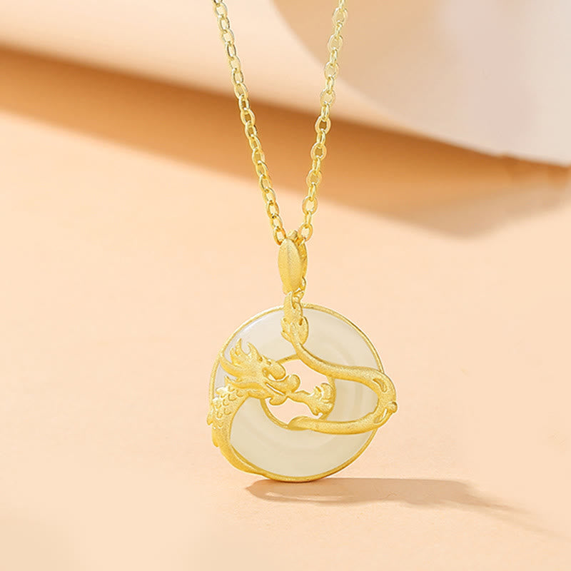 ❗❗❗A Flash Sale- Buddha Stones 925 Sterling Silver Year of the Dragon Hetian Jade Golden Dragon Phoenix Peace Buckle Luck Necklace Pendant - Dragon(Protection♥Success) - image 2