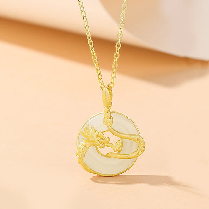 ❗❗❗A Flash Sale- Buddha Stones 925 Sterling Silver Year of the Dragon Hetian Jade Golden Dragon Phoenix Peace Buckle Luck Necklace Pendant - Dragon(Protection♥Success) - image 2