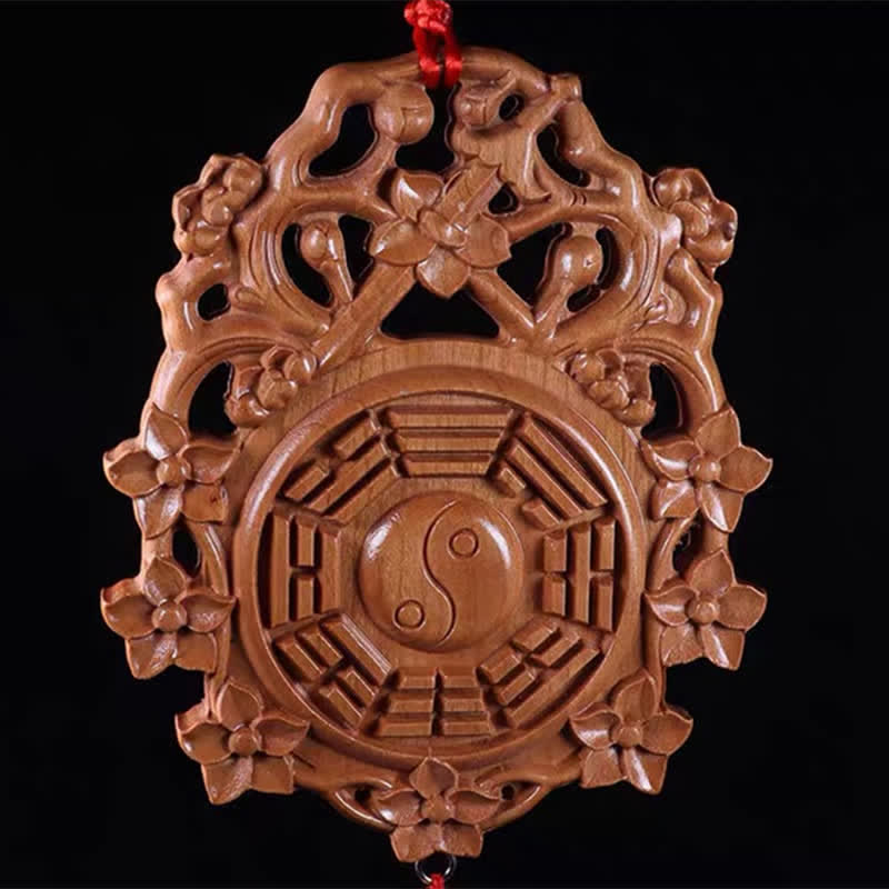 Feng Shui Bagua Map Peach Wood Chinese Knotting Balance Energy Map - 16*13cm - image 1
