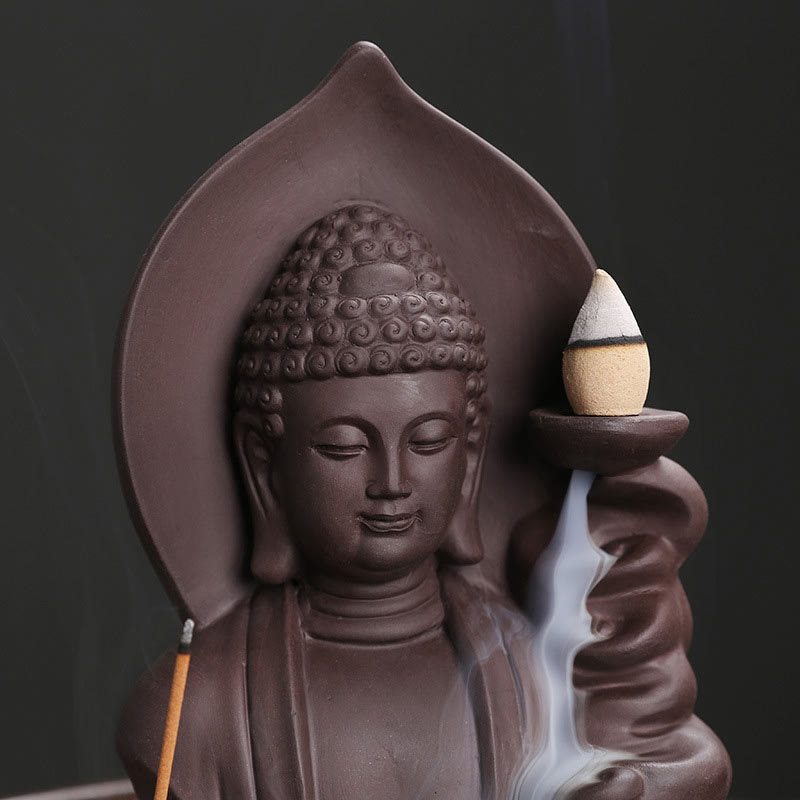 Buddha Stones Tibetan Avalokitesvara Buddha Lotus Healing Backflow Smoke Fountain Incense Burner - image 12