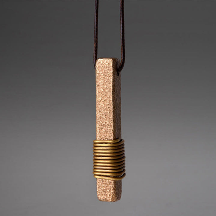 Buddha Stones Vintage Textured Design Brass Copper Wealth Necklace Pendant - image 6