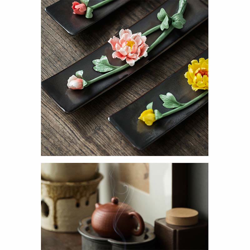 Lotus Peony Rose Flower Ceramic Spiritual Incense Burner - image 19