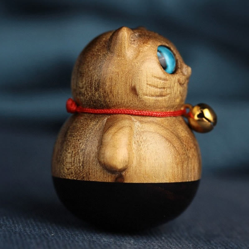 Buddha Stones Mini Lucky Cat Kitten Phoebe Zhennan Wood Blessing Decoration - image 13