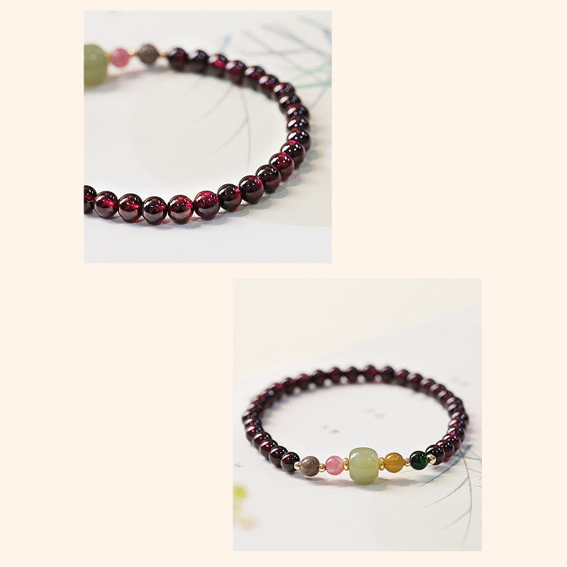 Buddha Stones Natural Garnet Hetian Jade Tourmaline Bead Passion Bracelet