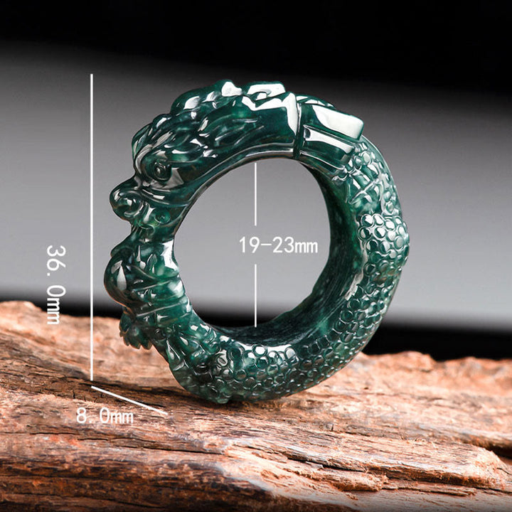 Buddha Stones Natural Cyan Jade Dragon Carved Success Ring - image 11