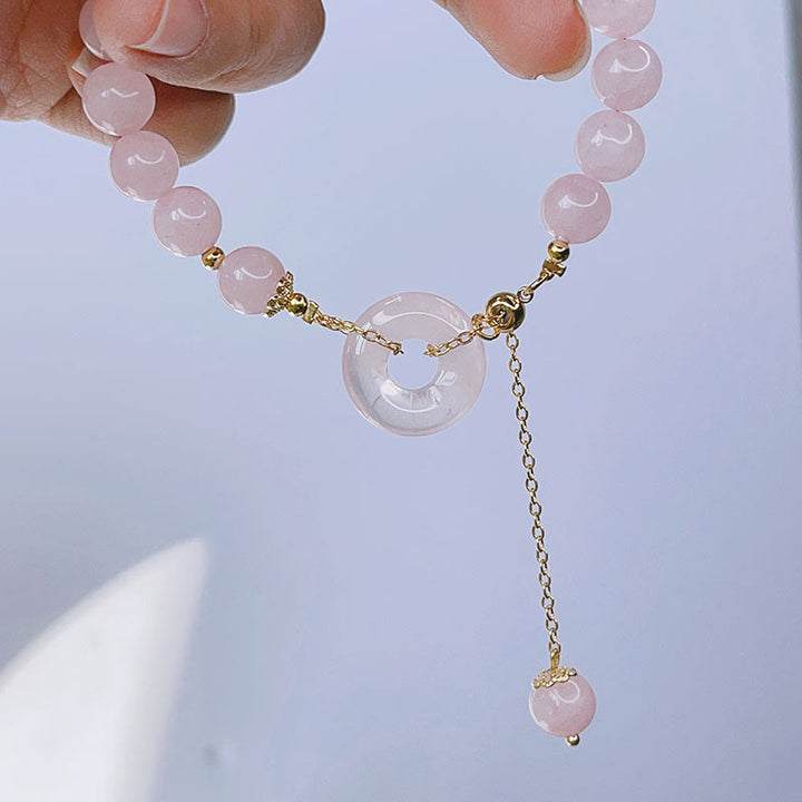 Buddha Stones Natural Pink Crystal Peace Buckle Love Charm Bracelet - image 2