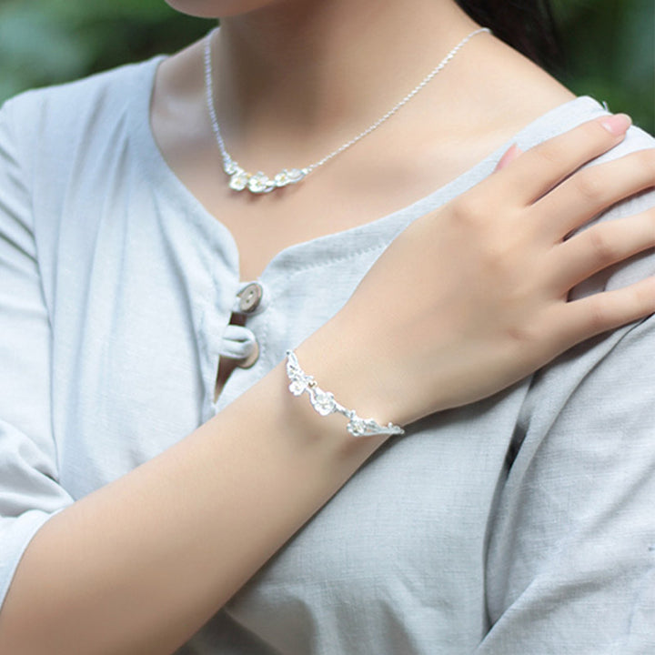 Buddha Stones 925 Sterling Silver Plum Flower Blessing Bracelet Adjustable Bangle - image 10