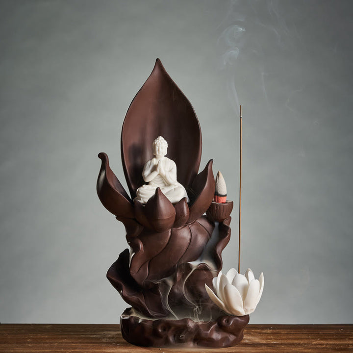 Buddha Stones Lotus Buddha Avalokitesvara Enlightenment Purple Clay Incense Burner Decoration - image 3