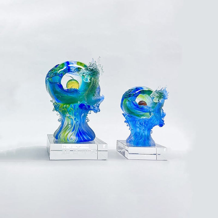 Buddha Stones Handmade Azure Dragon Liuli Crystal Art Piece Success Protection Home Office Decoration - image 9