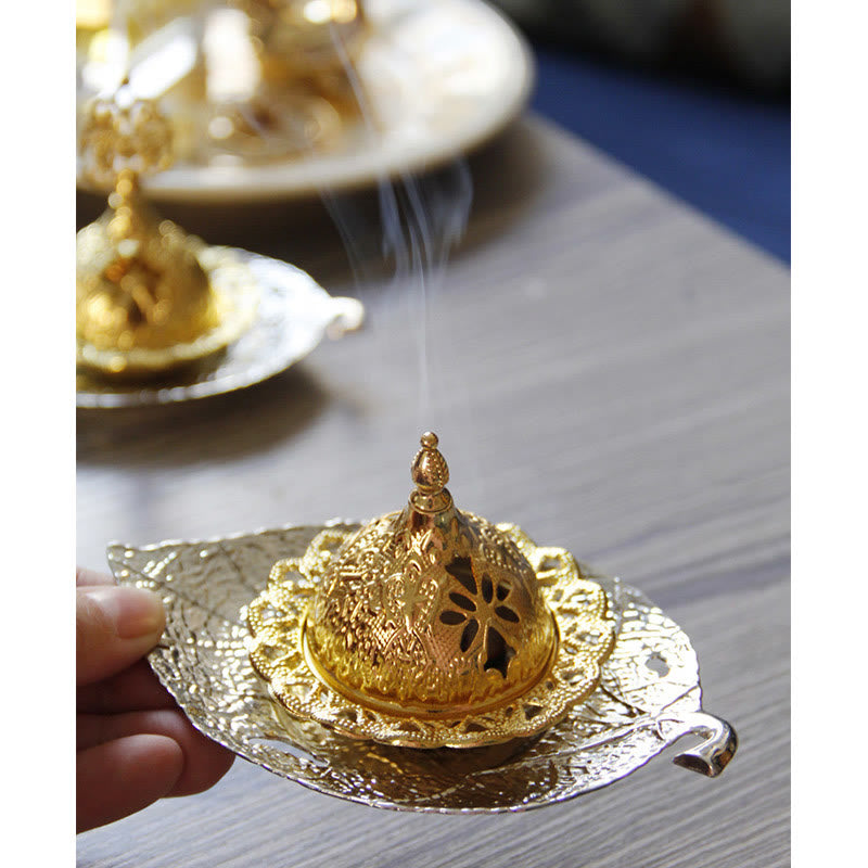 Tibetan Gold Mini Leaf Coaster Meditation Incense Burner - image 20
