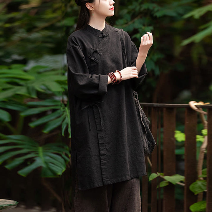 Buddha Stones Vintage Cotton Linen Blouse Women Long Sleeve Shirt Chinese Hanfu Top