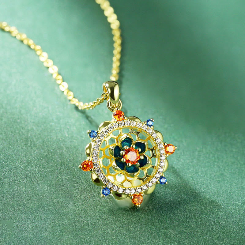 Buddha Stones 925 Sterling Silver Lotus Flower Colorful Zircon New Beginning Necklace Pendant - image 1