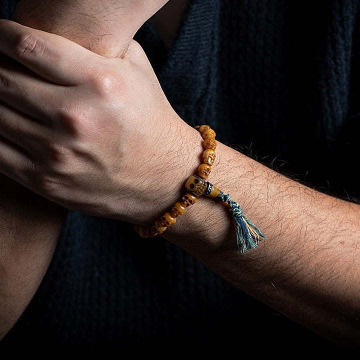 Buddha Stones Tibetan Yak Bone The Lord Of The Corpse Forest Pattern Strength Bracelet