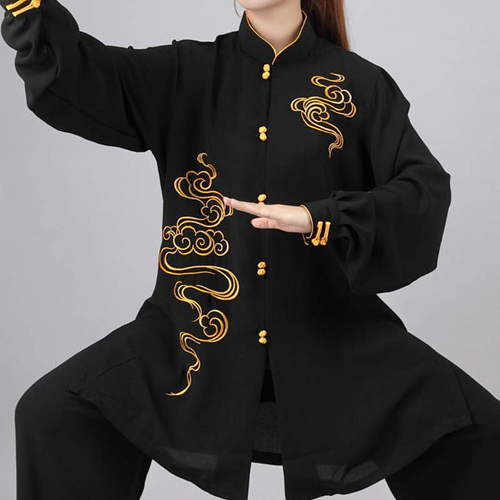 Auspicious Clouds Embroidery Meditation Prayer Spiritual Zen Tai Chi Qigong Practice Unisex Clothing Set