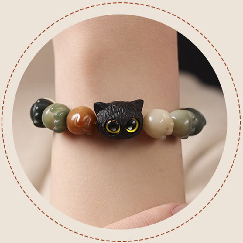 Buddha Stones Natural Bodhi Seed Lovely Paw Ebony Wood Lucky Cat Wisdom Bracelet - image 13