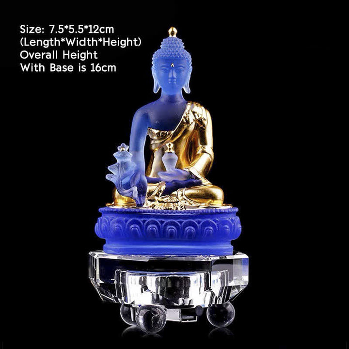 Medicine Buddha Handmade Liuli Crystal Art Piece Compassion Statue Home Office Offering Decoration - 7.5*5.5*12cm - Gold Medicine Buddha&Luminous Base - image 10