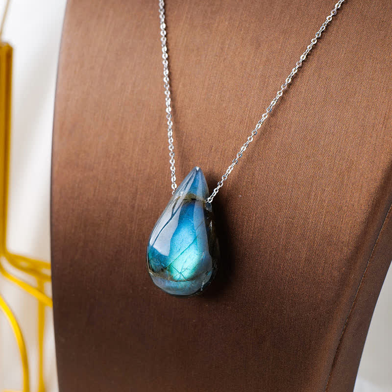 Buddha Stones Labradorite Water Drop Support Healing Necklace Pendant - image 3