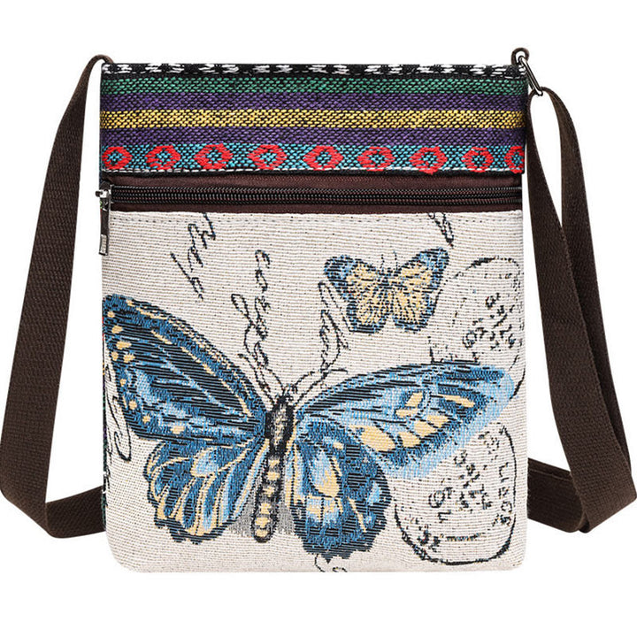 Elephant Butterfly Embroidered Canvas Tote Bag Shoulder Bag Crossbody Bag