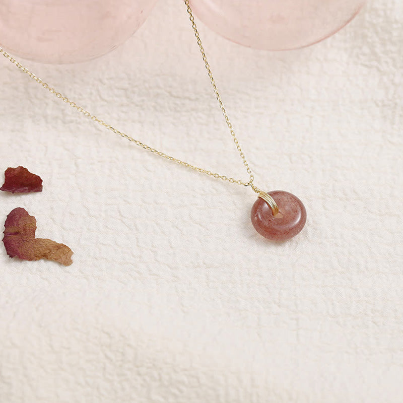 Buddha Stones 925 Sterling Silver Strawberry Quartz Healing Positive Necklace - Gold - image 0