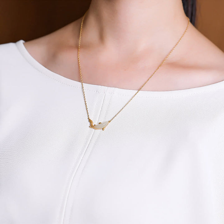 Buddha Stones 925 Sterling Silver White Jade Dolphin Luck Necklace Pendant - image 14