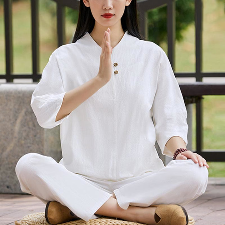 Buddha Stones 2Pcs Shirt Top Pants Meditation Zen Tai Chi Cotton Linen Clothing Women's Set