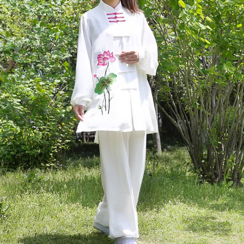 Lotus Flower Leaf Pattern Tai Chi Meditation Prayer Spiritual Zen Practice Clothing Women's Set - image 5