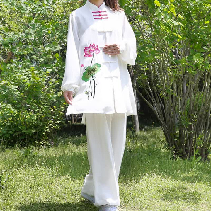 Lotus Flower Leaf Pattern Tai Chi Meditation Prayer Spiritual Zen Practice Clothing Women's Set - image 5