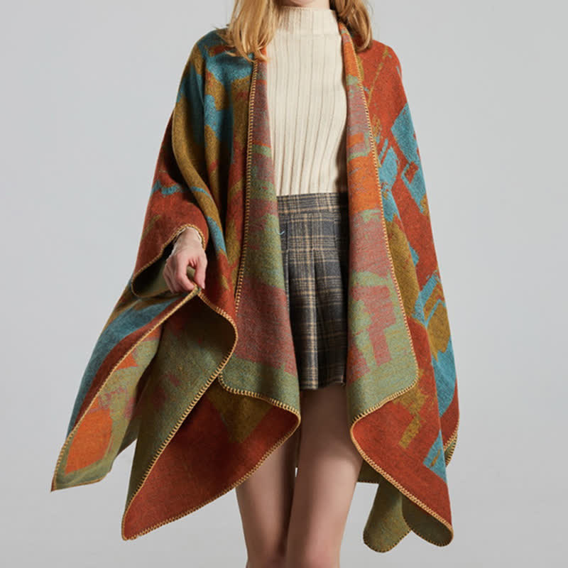 Tibetan Orange Shawl Warm Cloak Scarf - image 10