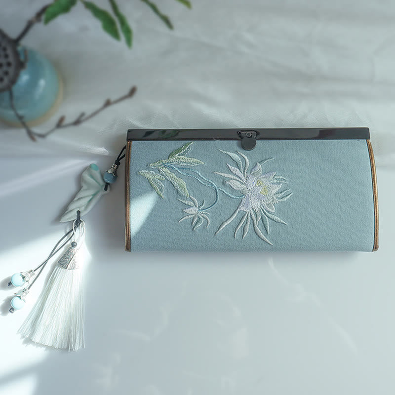 Flower Plum Peach Blossom Bamboo Double-sided Embroidery Large Capacity Cash Holder Wallet Shopping Purse - image 5