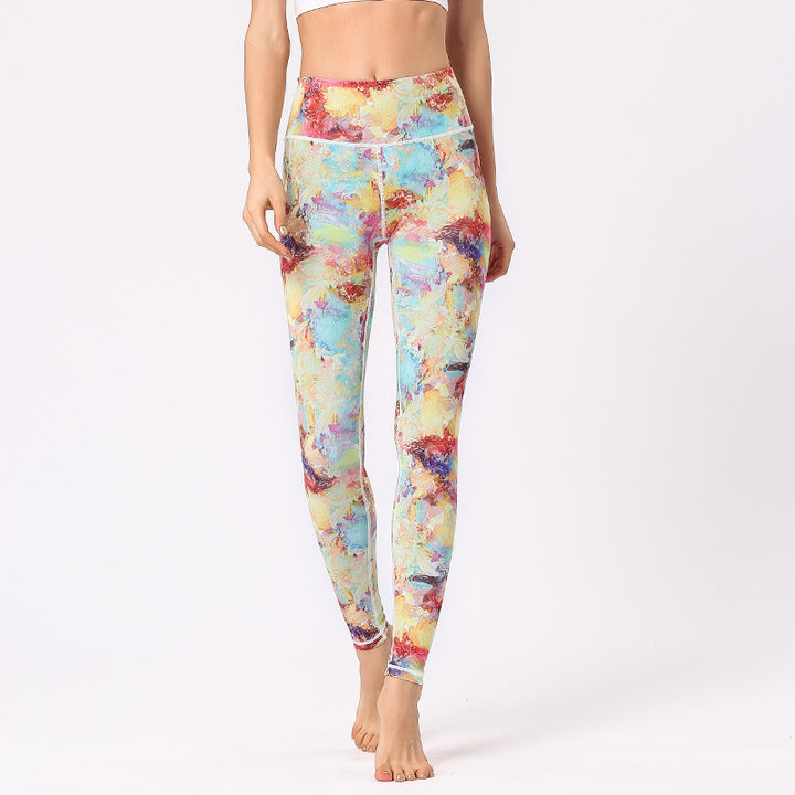 Buddha Stones Multicolored Print Flowers Pants Sports Exercise Fitness High Waist Leggings Women's Yoga Pants